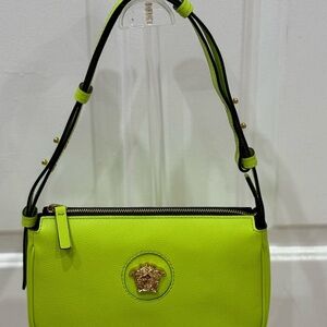 Versace La Medusa Calf Skin Green Pebbled Leather Shoulder Small Bag New NWT